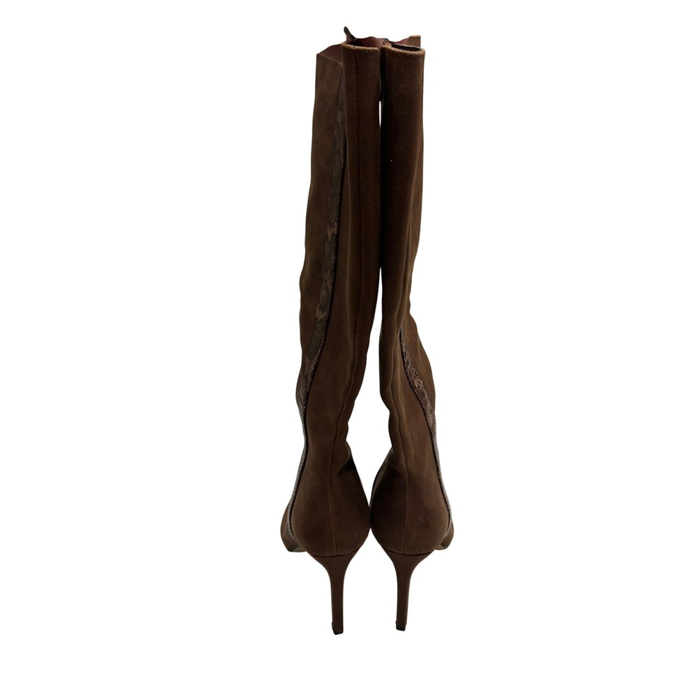 NY Collection Brown Suede Pointed Toe Knee High Stiletto Boots Zip 8.5 - Picture 9 of 14